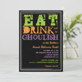 Essen, trinken & Be Ghoulish! Halloween-Party Einladung (Stehend Vorderseite)