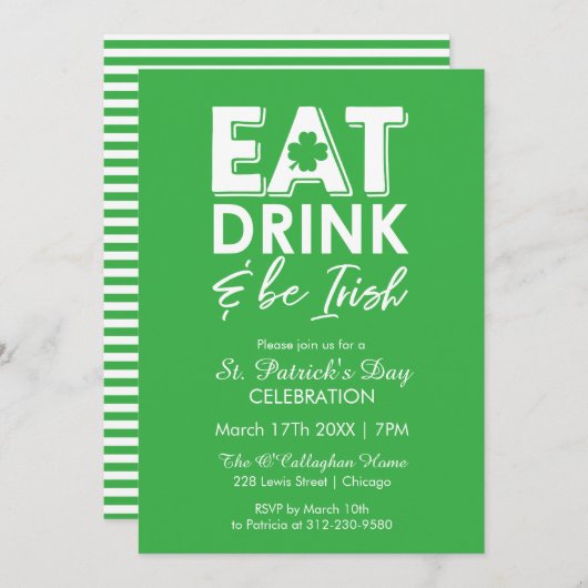 Essen, trinken & be Irish Modern St. Patrick's Day Einladung (Vorne/Hinten)