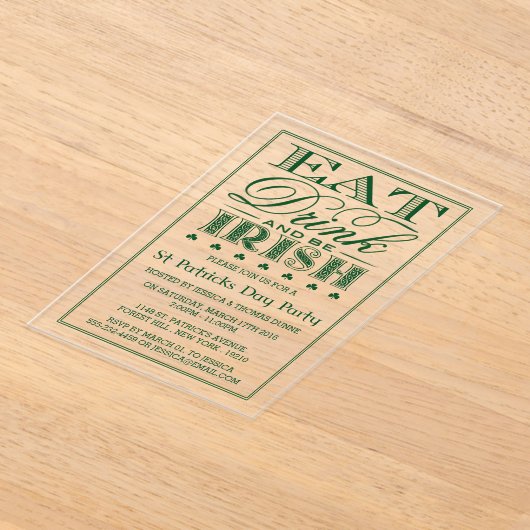 Essen, trinken & Be Irish St. Patrick's Day Acryleinladungen (Ablage )