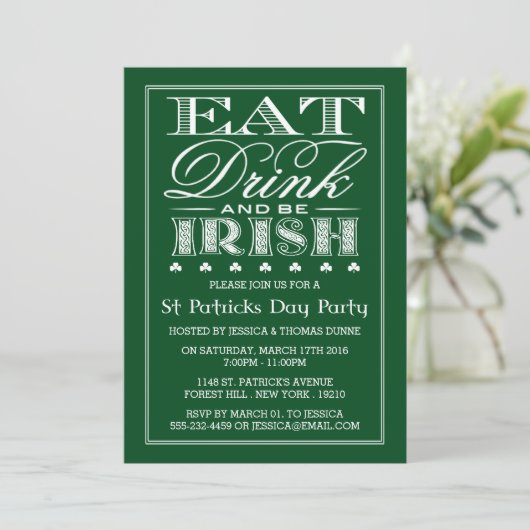Essen, trinken & be Irish St. Patrick's Day Einlad Einladung (Stehend Vorderseite)