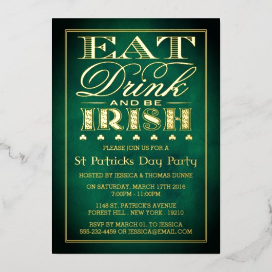 Essen, trinken & Be Irish St. Patrick's Day Party Folieneinladung (Vorderseite)