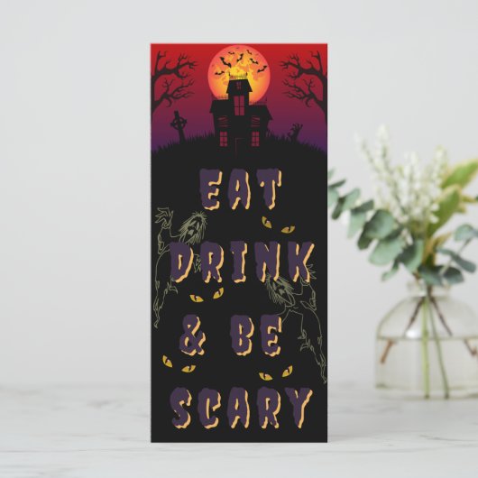 Essen, trinken & Beängstigend sein Halloween Menükarte (Stehend Vorderseite)