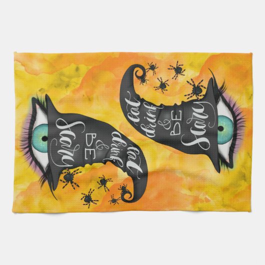 Essen Trinken Beängstigenden Hexen Hat Wasserfarbe Geschirrtuch (Horizontal)
