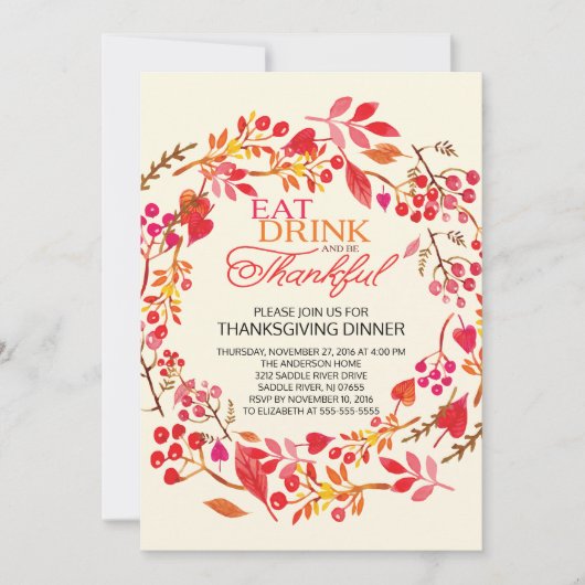 Essen Trinken Dankbarer Kranz Erntedank Einladung (Vorderseite)