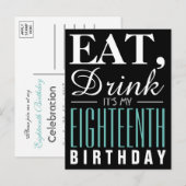 Essen, trinken, es ist meine 18. Geburtstagseinlad Einladungspostkarte (Vorne/Hinten)