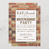 Essen, trinken Hauswärmen Party Rustikale Ziegelst Einladung (Vorne/Hinten)