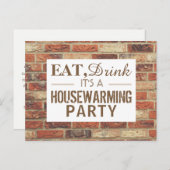 Essen, trinken Hauswärmen Party Rustikale Ziegelst Einladungspostkarte (Vorne/Hinten)