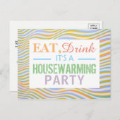 Essen, trinken Hauswärmen Party Wavy Lines einlade Einladungspostkarte (Vorne/Hinten)