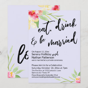 Essen, Trinken & Hochzeit Gemalte Blumen Lavendel Einladung
