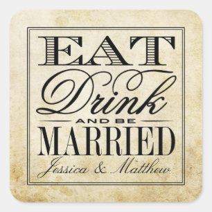Essen, Trinken & Hochzeit im Vintage-Stil Quadratischer Aufkleber