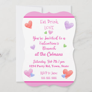 ESSEN TRINKEN LIEBE Valentinstag Wasserfarbe-Herze Einladung