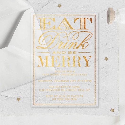 Essen, trinken & Merken feierliche Gold Foil Weihn Acryleinladungen