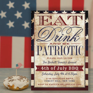 Essen, trinken & Patriotisch Vintag 4. Juli Einladung
