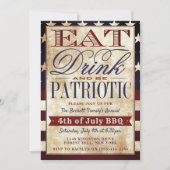 Essen, trinken & Patriotisch Vintag 4. Juli Einladung (Vorderseite)