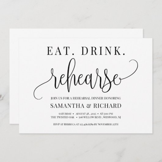 Essen trinken Probe rustikale moderne Probe Abende Einladung (Vorne/Hinten)