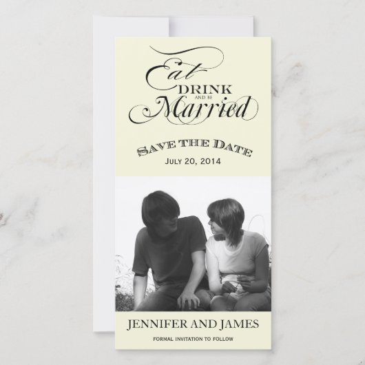 Essen, trinken, Save the Date Fotokarten Verheirat (Vorderseite)