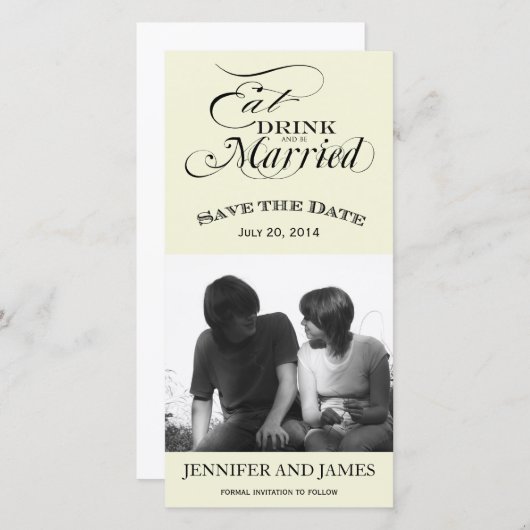 Essen, trinken, Save the Date Fotokarten Verheirat (Vorne/Hinten)