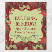 Essen, trinken, sei fröhlich! Frohe Weihnachtswein Weinetikett (Einzelnes Label)