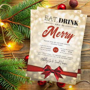 Essen, trinken Sie Merry Gold Bokeh Urlaub Xmas Bo Einladung