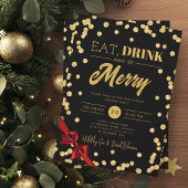 Essen, trinken Sie Merry Gold Glitzer Xmas Ribbon  Einladung