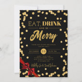 Essen, trinken Sie Merry Gold Glitzer Xmas Ribbon  Einladung (Vorderseite)