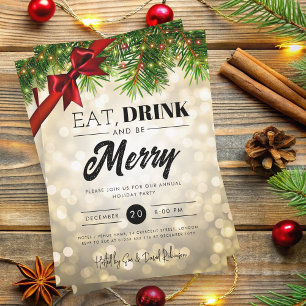 Essen, trinken Sie Merry Gold Pine Lights Ferien W Einladung