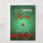 Essen, trinken Sie Merry Green Bokeh Urlaub Red Bo Einladung (Vorderseite)