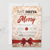 Essen, trinken Sie Merry Kupfer Bokeh Urlaub Weihn Einladung (Vorderseite)