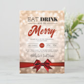 Essen, trinken Sie Merry Kupfer Bokeh Urlaub Weihn Einladung (Stehend Vorderseite)