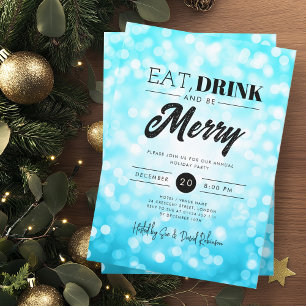 Essen, trinken Sie Merry Türkis Bokeh Urlaub Weihn Einladung