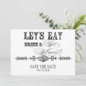Essen, trinken Sie Verheiratet speichern Sie das D Save The Date (Stehend Vorderseite)