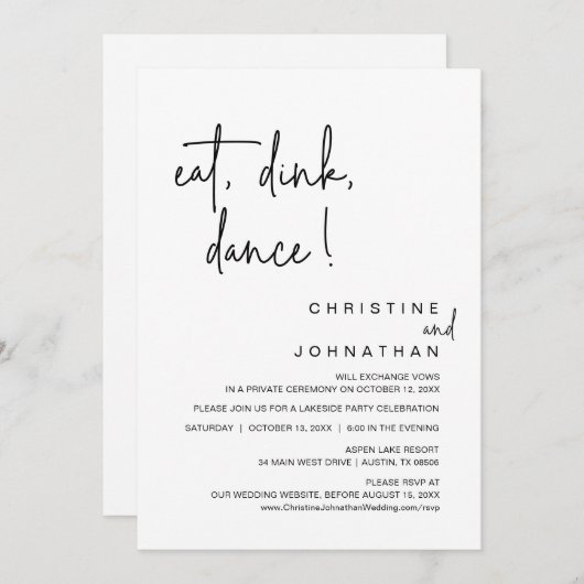 Essen, Trinken, Tanz, Hochzeitsereignis I Einladung (Vorne/Hinten)