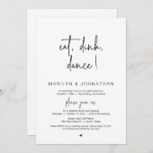 Essen, Trinken, Tanz, Hochzeitsessen Party Einladung (Vorne/Hinten)