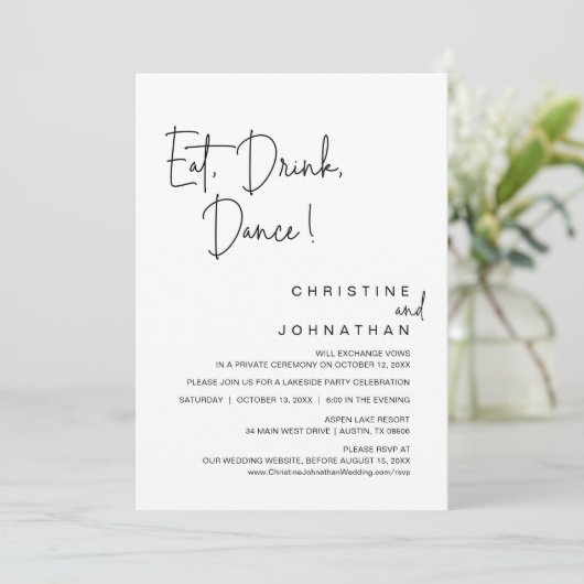 Essen, Trinken, Tanz, Hochzeitsfeiern Einladung (Stehend Vorderseite)