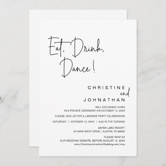 Essen, Trinken, Tanz, Hochzeitsfeiern Einladung (Vorne/Hinten)