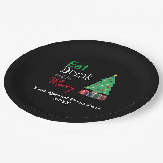 Essen, Trinken und ausgelassen Feiern Pappteller (Schrägansicht)