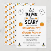 Essen, trinken und Beängstigend sein Halloween Bac Einladung (Vorne/Hinten)