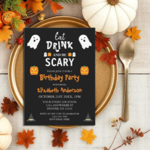 Essen, trinken und Beängstigend sein Halloween Geb Einladung