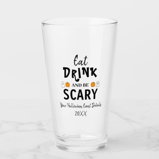 Essen, trinken und Beängstigend sein Halloween Glas (Vorderseite)