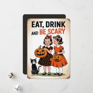 "Essen, trinken und Beängstigend sein" Vintage Gir Feiertagskarte