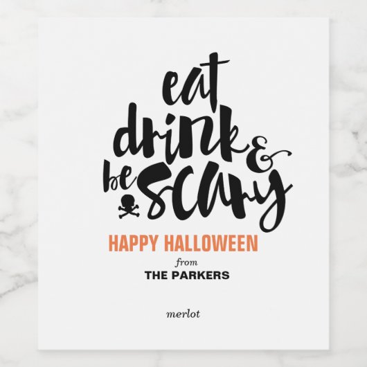 Essen, trinken und Beängstigend sein Weinetikett (Einzelnes Label)