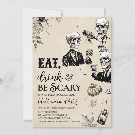 Essen Trinken und Beängstigendes Halloween-Party Einladung (Vorderseite)