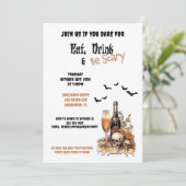 Essen, trinken und Beängstigendes Halloween-Party  Einladung (Stehend Vorderseite)