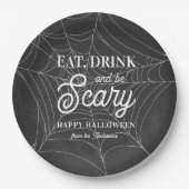Essen, trinken und Beängstigendes Halloween-Party Pappteller (Vorderseite)