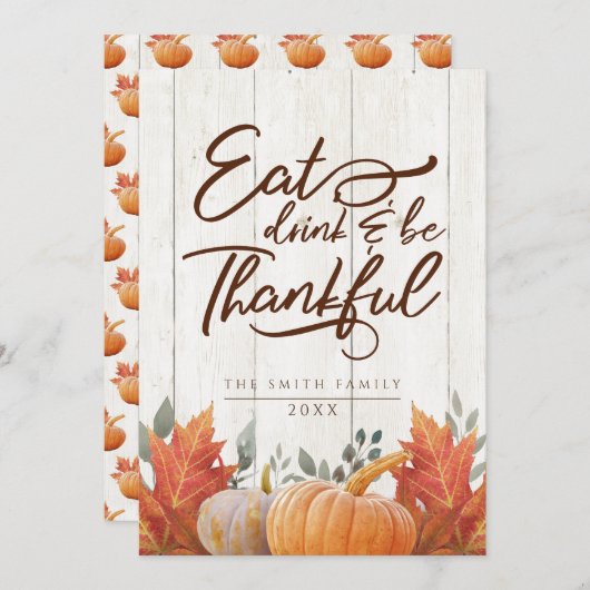 Essen, trinken und dankbar sein. Thanksgiving Dankeskarte (Vorne/Hinten)