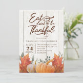 Essen, trinken und dankbar sein. Thanksgiving-Dinn Einladung (Stehend Vorderseite)