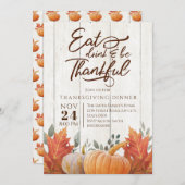 Essen, trinken und dankbar sein. Thanksgiving-Dinn Einladung (Vorne/Hinten)