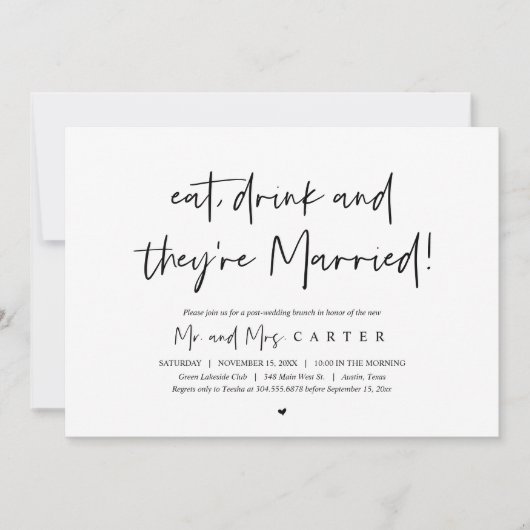 Essen, trinken und erholen, nach der Hochzeit Brun Einladung (Vorderseite)