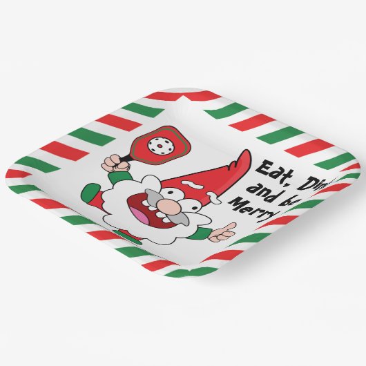 Essen, trinken und froh sein Weihnachts-Pickleball Pappteller (Gewinkelt)