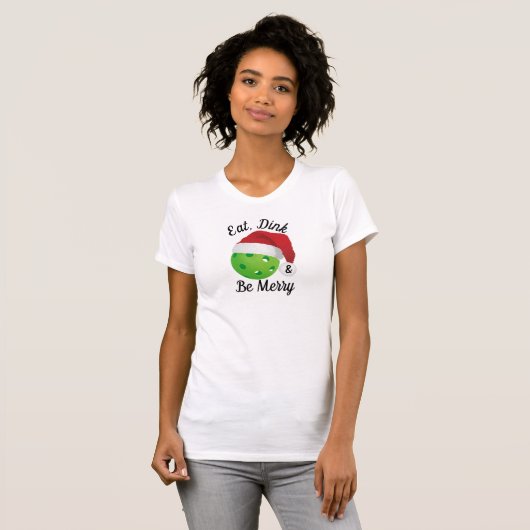 Essen, trinken und froh sein Weihnachts-Pickleball T-Shirt (Vorne ganz)